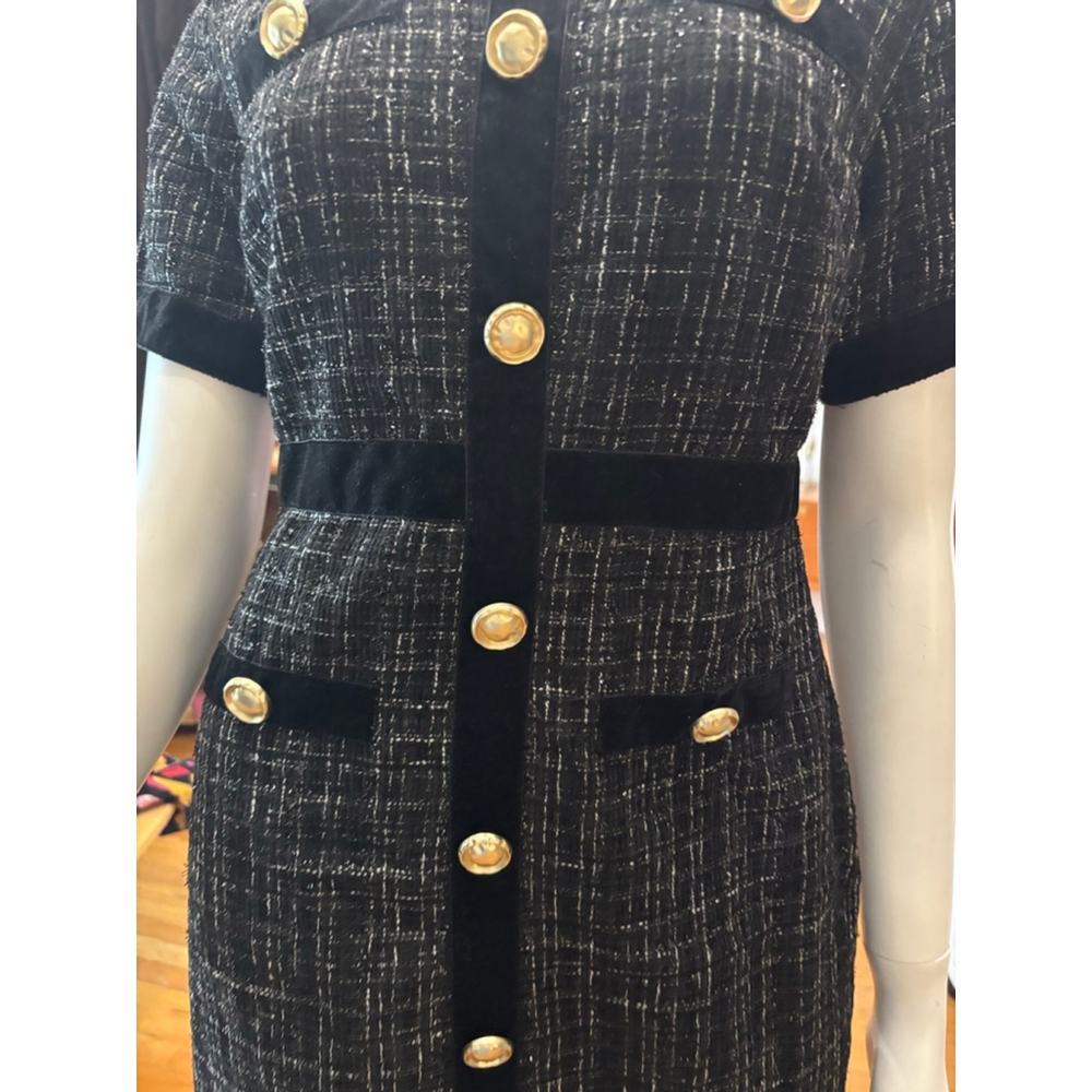 Cider Black Gold Tweed Button Front Mini Dress Size S - Picture 2 of 4